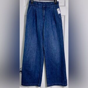 Gap Wide Leg Pleated Denim Jean Trousers Womens Size 0 High Rise Retro NWT